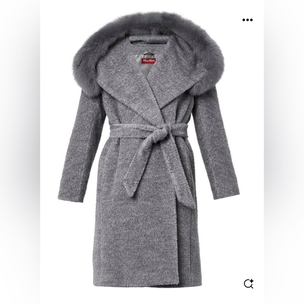 Max Mara Studio Alpaca Blend Gray Hooded Coat, Sz 14